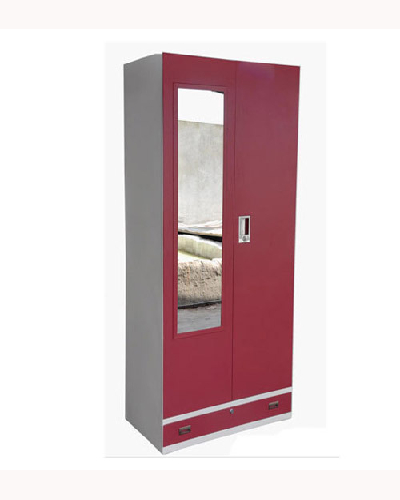 2 Door Steel Almirah with Mirror & Bottom Drawer - Maroon